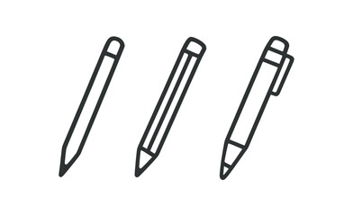 Minimalistic set of pencil and pen icons in line art style