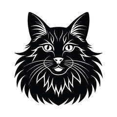 Stylized black cat head silhouette vector illustration in a minimalist and decorative graphic design