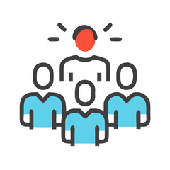 Team leader illustration with red focus and crowd in flat vector style