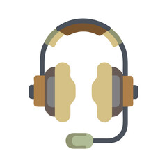 Camo military headset icon with microphone in flat style