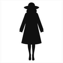 Stylish Woman in a Coat and Hat Vector Silhouette Against a Light Background(Fall sweater)/A simple, elegant silhouette of a woman wearing a coat and hat.