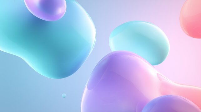 Abstract pastel 3D liquid blobs floating on smooth gradient clean background