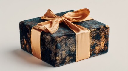 Elegant Present Wrapped in Luxurious Velvet With Gold Foil Sits in Bright Space Ready for Gifting or Special Occasion Celebration