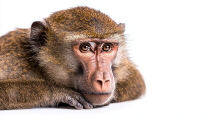 Obraz premium Close up of monkey with expressive eyes, showcasing its detailed fur and thoughtful demeanor. image captures essence of wildlife