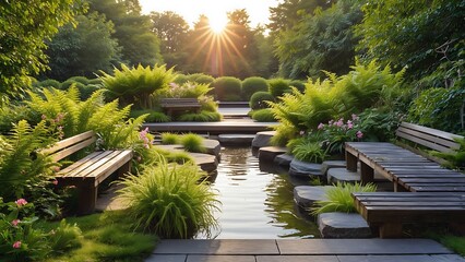 Serene Japanese Garden at Sunset