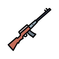 Military rifle icon with black barrel and red wood stock