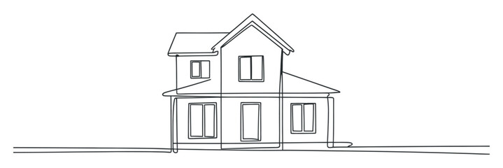 Single Line Drawing of a Two Story House with a Gable Roof
