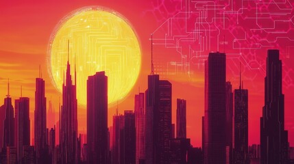 City sunset silhouette background