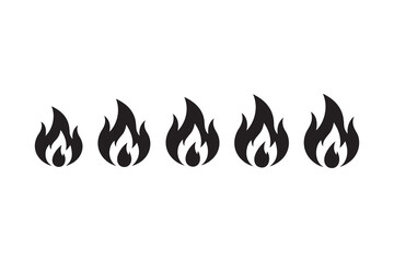 Vector fire flames set, a hot burning illustration with orange and red design elements