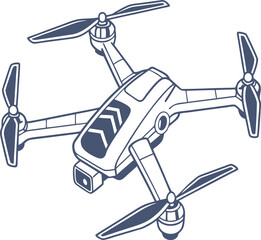 Precision Line Art Illustration of Advanced Camera Drone with Four Propellers – Perfect for Technology, Innovation, and Aerial Photography Projects