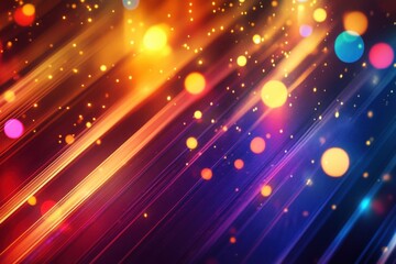 Abstract background of colorful light streaks with bokeh effects and glowing particles for festive designs