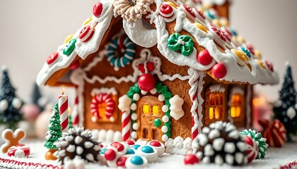 close up of a gingerbread house on a table