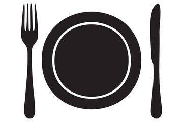 Fork, knife, plate and spoon icon silhouette vector illustration
