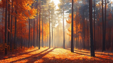 Autumn leaves fall enchanting forest nature scene golden hour serene landscape tranquil atmosphere perfect for reflection