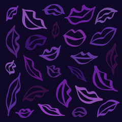 Hand drawn colorful lips and smiles vector set