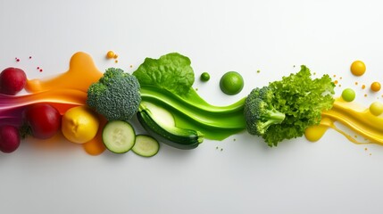 A bright and fresh selection of organic vegetables, including zucchini, broccoli, and lettuce, isolated on white,