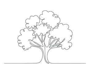 Single Line Drawing of a Tree with Lush Foliage