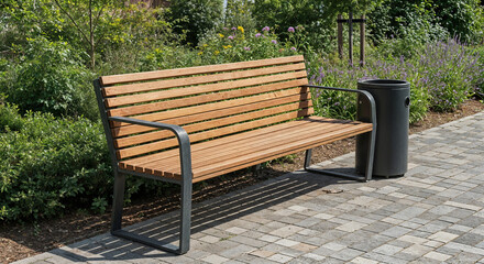 Wooden Park Bench with Green