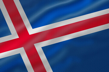 Fototapeta premium Detailed texture of Icelandic flag featuring blue field, red cross and white borders in motion