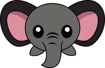 Fototapeta premium A kawaii style elephant head vector silhouette black