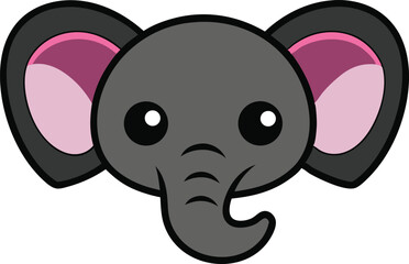 A kawaii style elephant head vector silhouette black