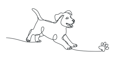 Playful Puppy Continuous Line Drawing Minimalist Dog Illustration