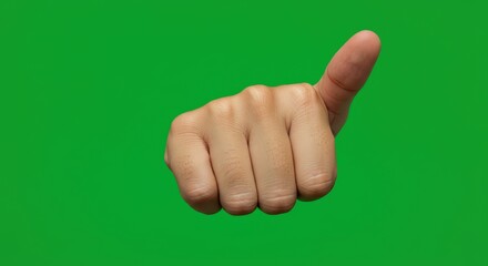 Thumbs Up Gesture Against Green Screen Background: A Perfect Visual for Positive Feedback, Approval, or Success