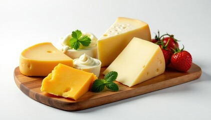 Elegant cheese platter, various cheeses, white backdrop , high resolution, HD