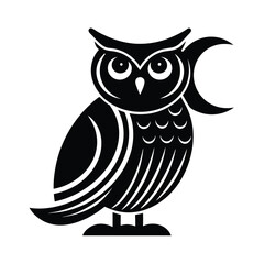 Black and white silhouette owl illustration with crescent moon modern minimalist design for symbolism