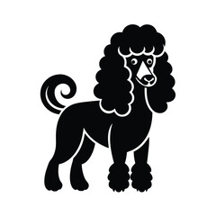 Elegant and stylized illustration of a black poodle dog breed with a distinctive curly hairstyle and a poised stance.