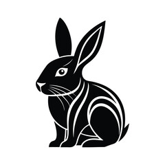 Elegant black rabbit illustration featuring detailed vector art suitable for modern design projects and animal themes