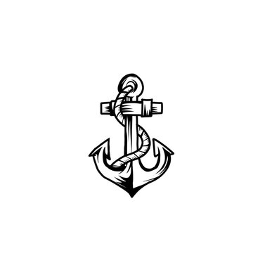 Hand drawing anchor with rope