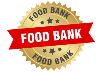 food bank. food bank round red and gold label isolated on transparent background