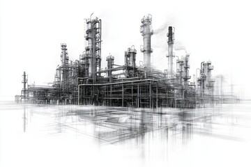Obraz premium Detailed industrial complex drawing overlay.
