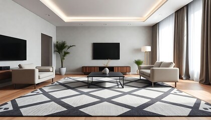 Fototapeta premium living room filled with furniture and a flat screen tv