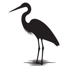 Long-Legged Heron silhouette in shallow waters – Heron illustration – Minimalist Heron vector – Bird silhouette

