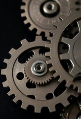 close up of two gears on a black surface