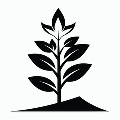 Minimalist Plant Silhouette Vector - Black & White Botanical Line Art, Simple Nature Clipart (