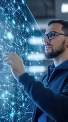 Male Professional Interacting with Futuristic Digital Interface