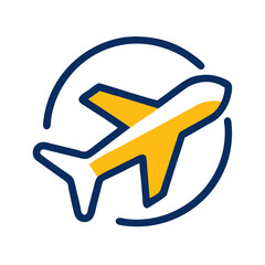 Stylized airplane icon with circular design, travel and aviation concept, copy space