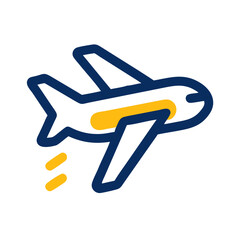 Stylized airplane icon with blue and yellow colors for travel design