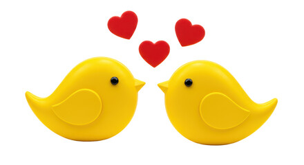 Isolated Yellow Birds with Red Hearts