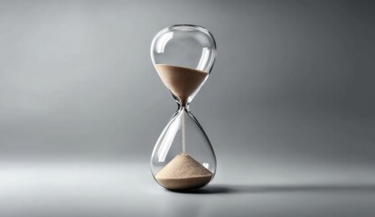 Elegant Glass Hourglass on Gray Background with Soft Lighting