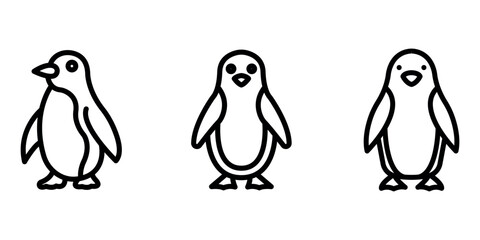 penguin outline or line icon design bundle.