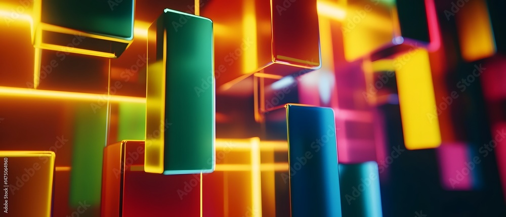 Poster striking abstract background with a dynamic composition of multicolored overlapping three dimensiona
