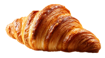 Fresh croissant with golden layers on a transparent background
