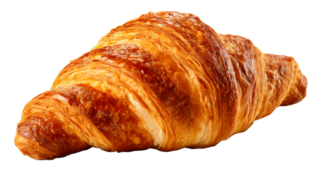 Flaky and golden croissant with a translucent background
