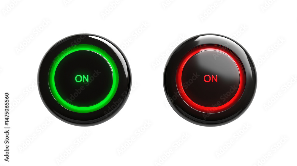 Aufkleber Illuminated power buttons with green and red indicators against isolated transparent background
