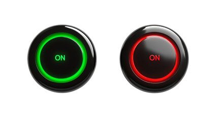 Illuminated power buttons with green and red indicators against isolated transparent background