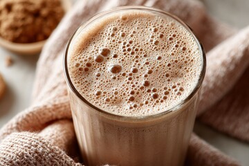Protein shake packed with nutrients served in a clear glass